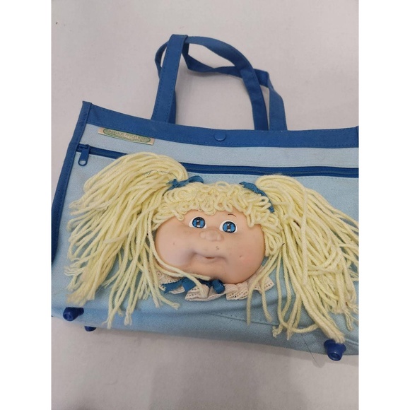 1983 Cabbage Patch Kids Tote Bag Womens Light Blue Vintage Canvas Doll Face - Picture 1 of 13